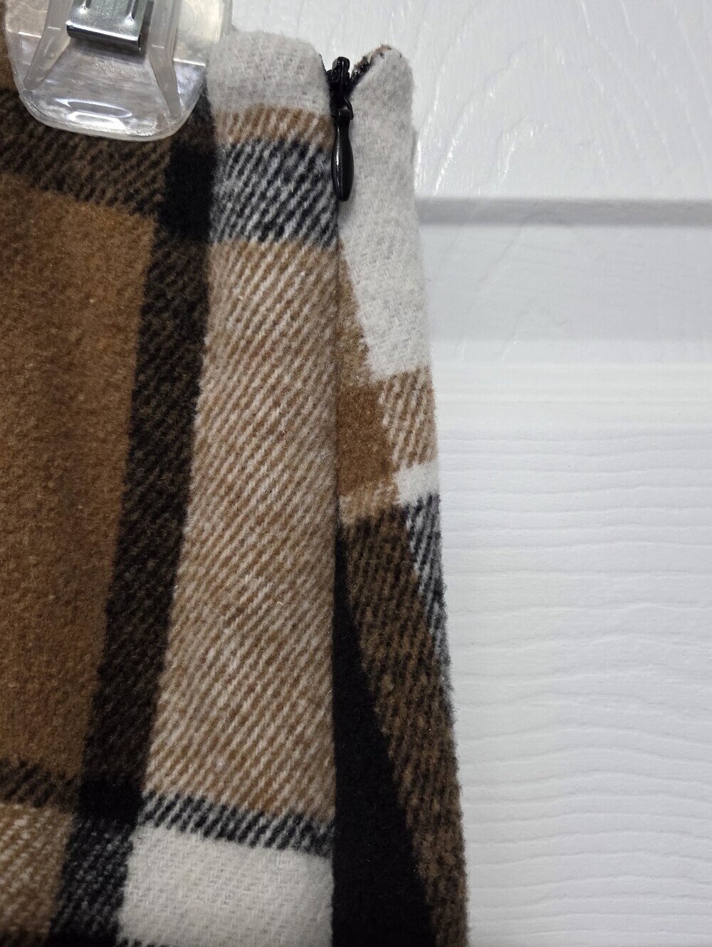 SHEIN Brown Black Cream Tartan Plaid Mini Skirt Size Small bodycon Preppy Fall - Picture 5 of 9